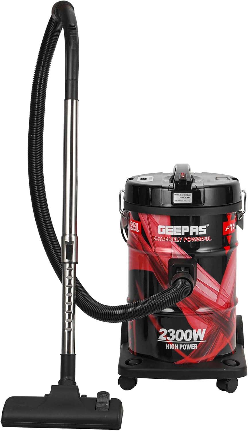 Geepas 2-in-1 Wet and Dry Vacuum Cleaner - 2300W, 25L Iron Tank with Blower Function