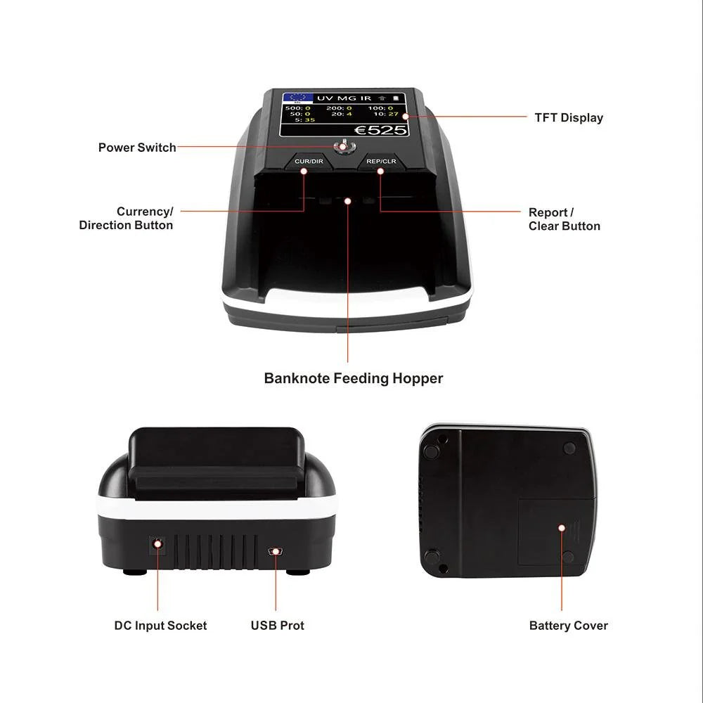 Mini Currency Counter CN-136 – Multi-Currency USD/EUR/AED, UV/MG/IR Detection, Built-In Battery - image 2