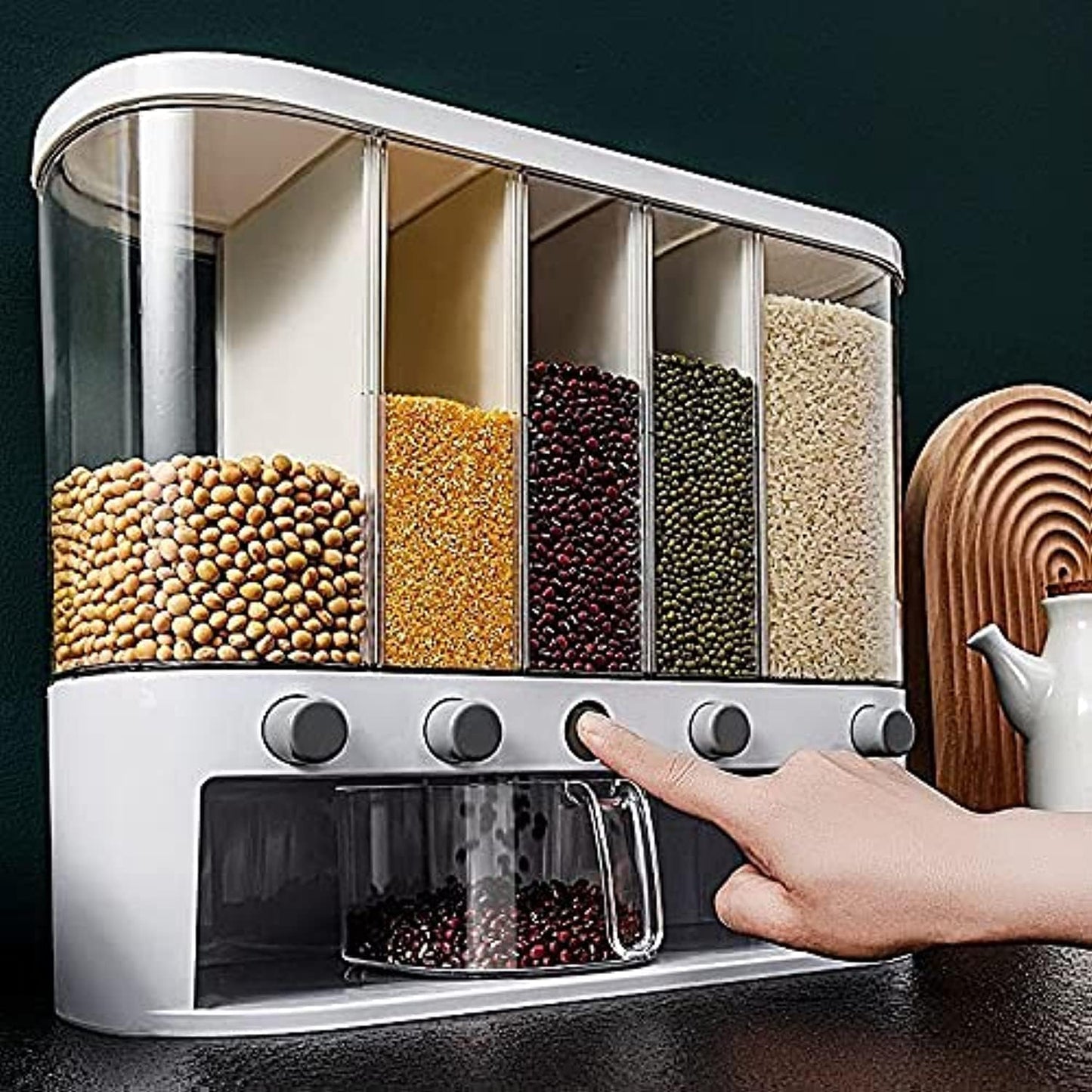 TAZEET 5-Grid Wall-Mounted Grain Dispenser - 10kg Capacity