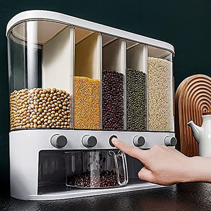 TAZEET 5-Grid Wall-Mounted Grain Dispenser - 10kg Capacity