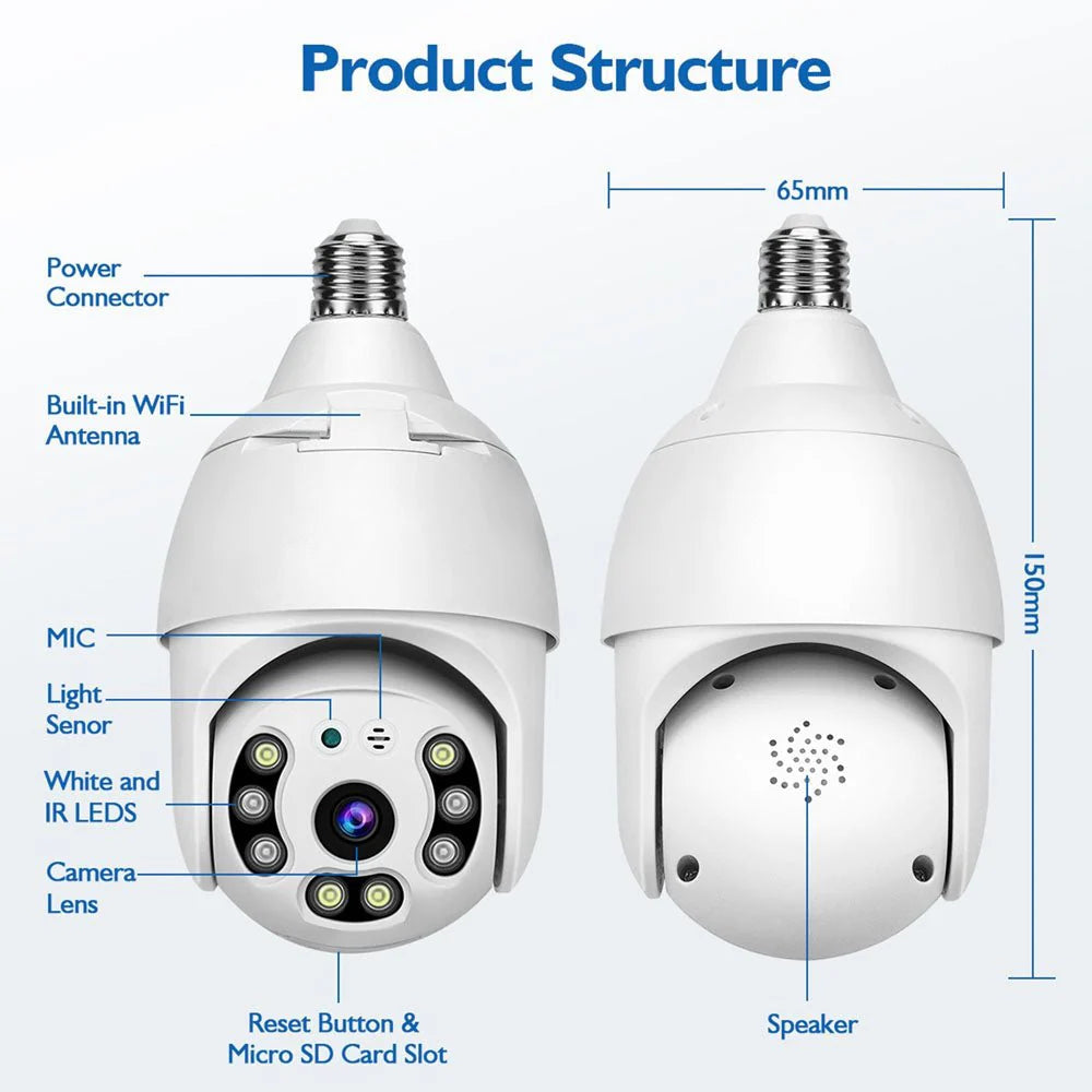Y28 PTZ Bulb-Socket Wi-Fi Security Camera | 2MP | 1080P | IR Night Vision | Two-Way Audio