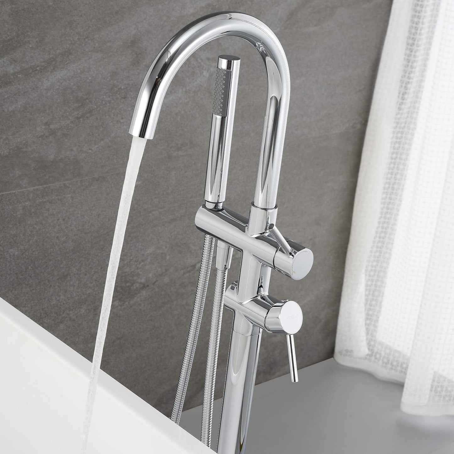 Freestanding Bathtub Faucet Tub Filler - Chrome Floor Mounted Brass Faucet with Handheld Shower - image 6