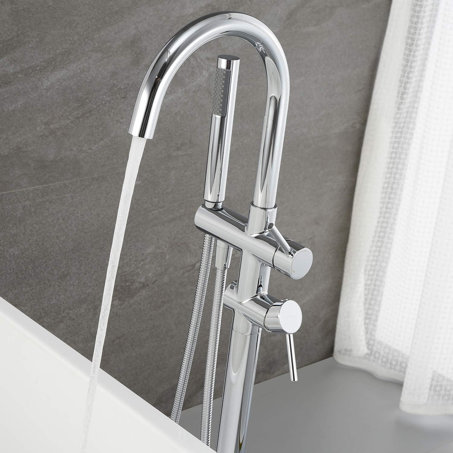 Freestanding Bathtub Faucet Tub Filler - Chrome Floor Mounted Brass Faucet with Handheld Shower - image 6