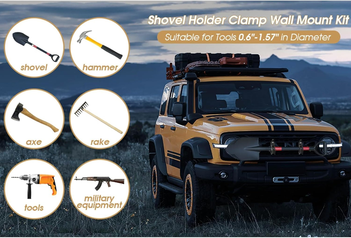 4-Pack Heavy Duty Shovel Holders - Roof Rack Tool Mount Clamps - product image 7