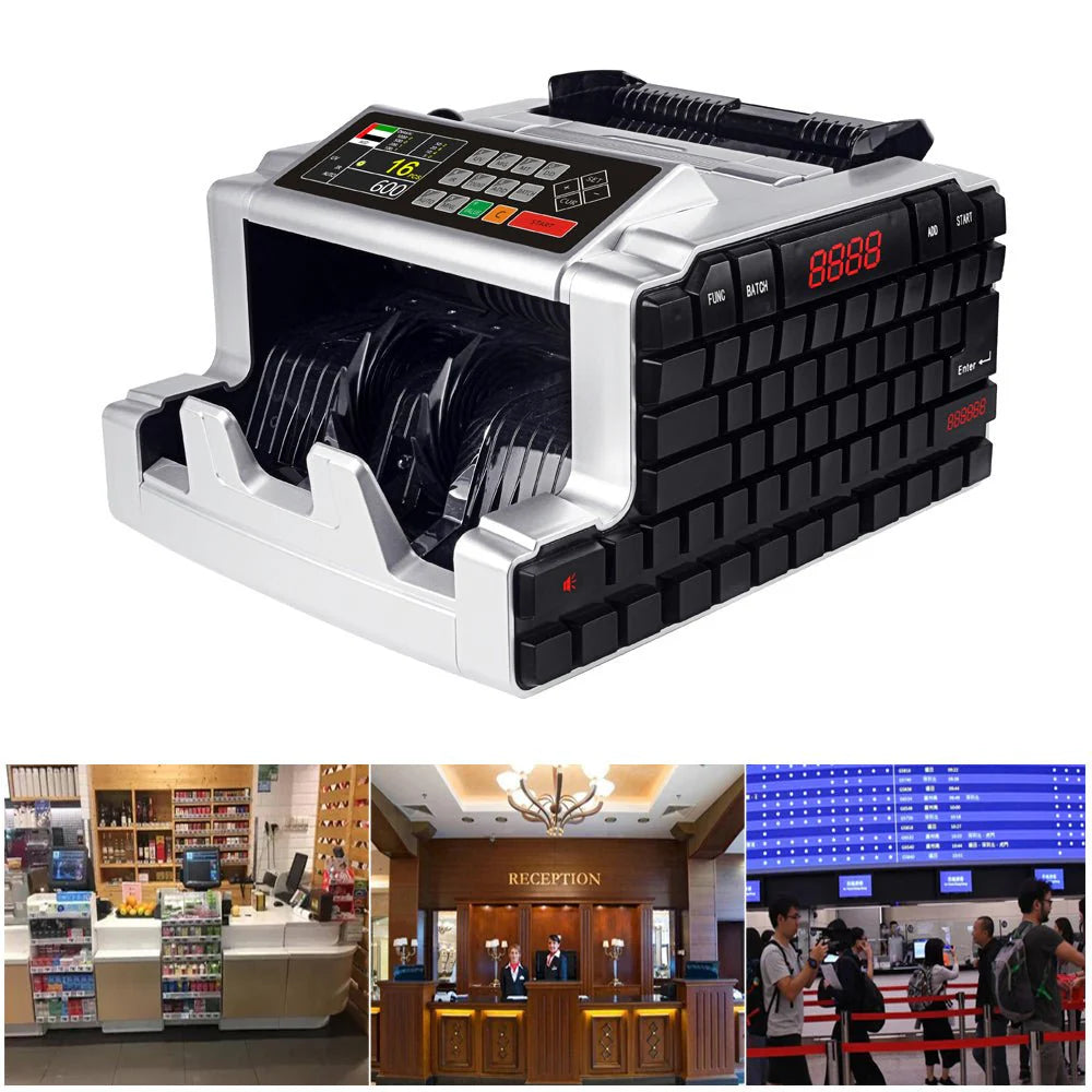 Currency counter AL-6200T showing display and control buttons