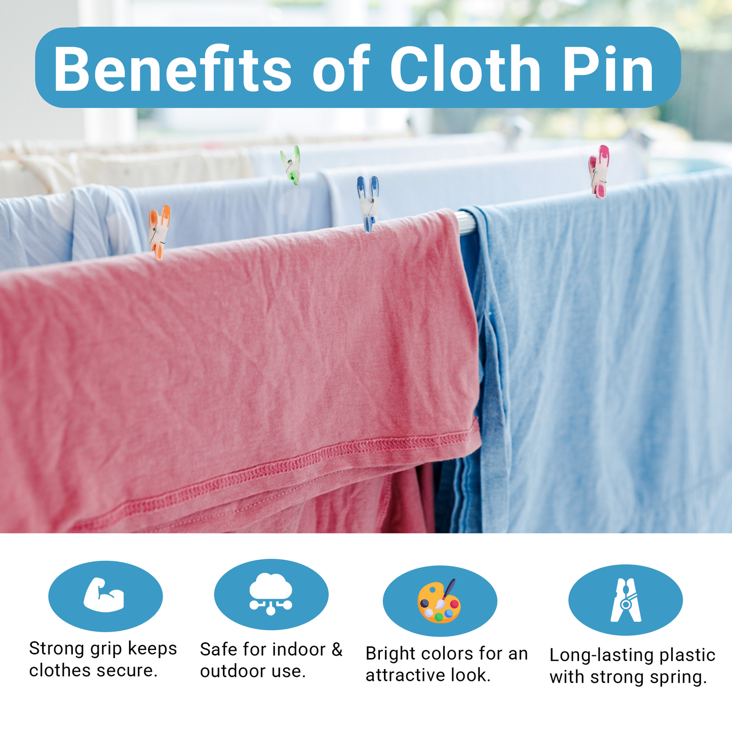48-Piece Heavy-Duty Clothes Pegs - Windproof Laundry Clips - product image 3