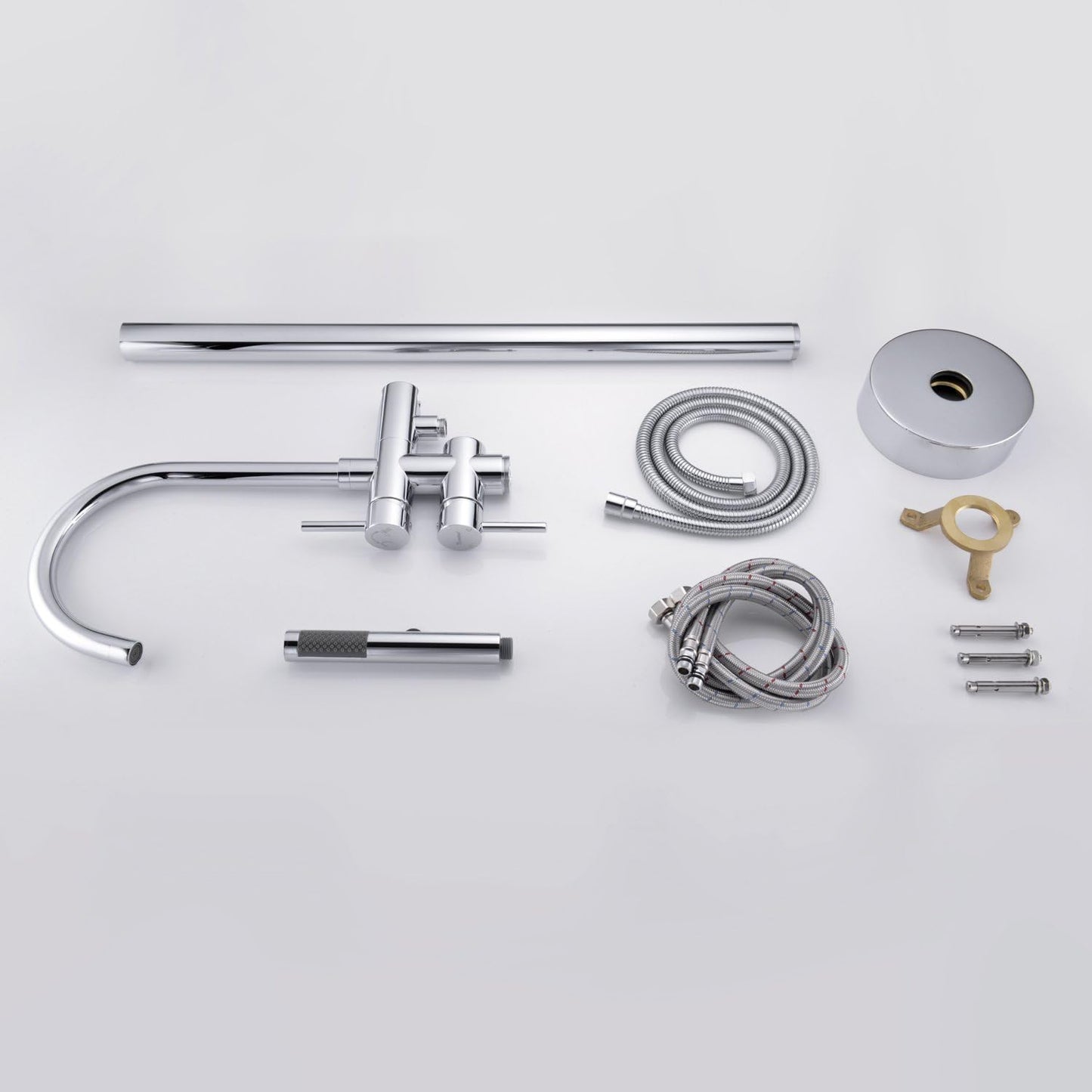 Freestanding Bathtub Faucet Tub Filler - Chrome Floor Mounted Brass Faucet with Handheld Shower - image 9