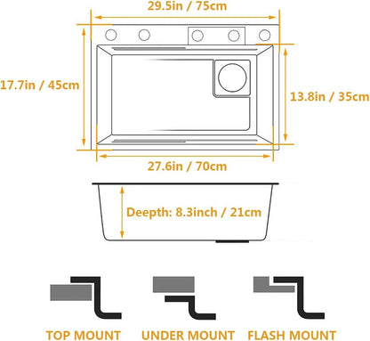 TAZEET Digital Waterfall Kitchen Sink – Cup Washer, Soap Dispenser, LED Temp Display, Nano Stainless Steel Workstation - image 2