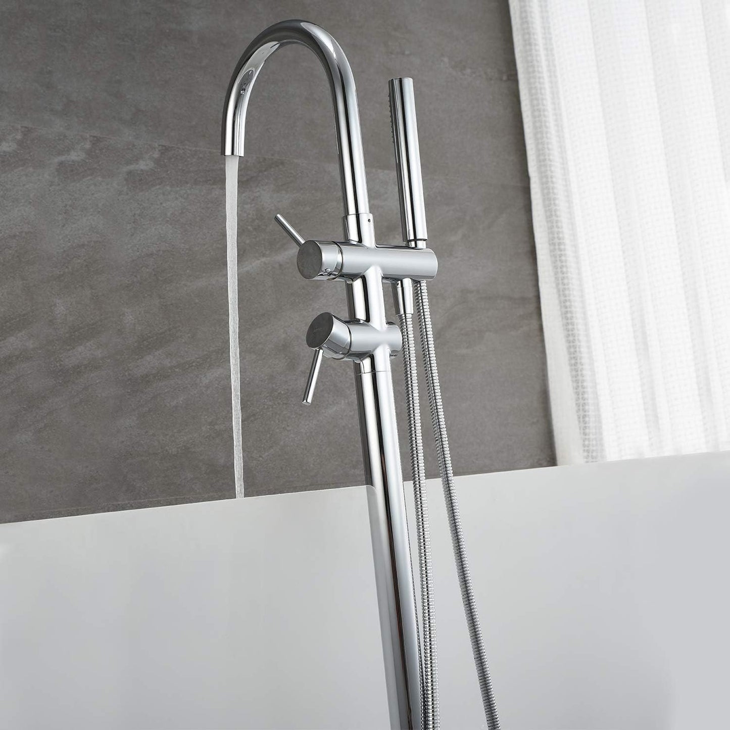 Freestanding Bathtub Faucet Tub Filler - Chrome Floor Mounted Brass Faucet with Handheld Shower - image 10