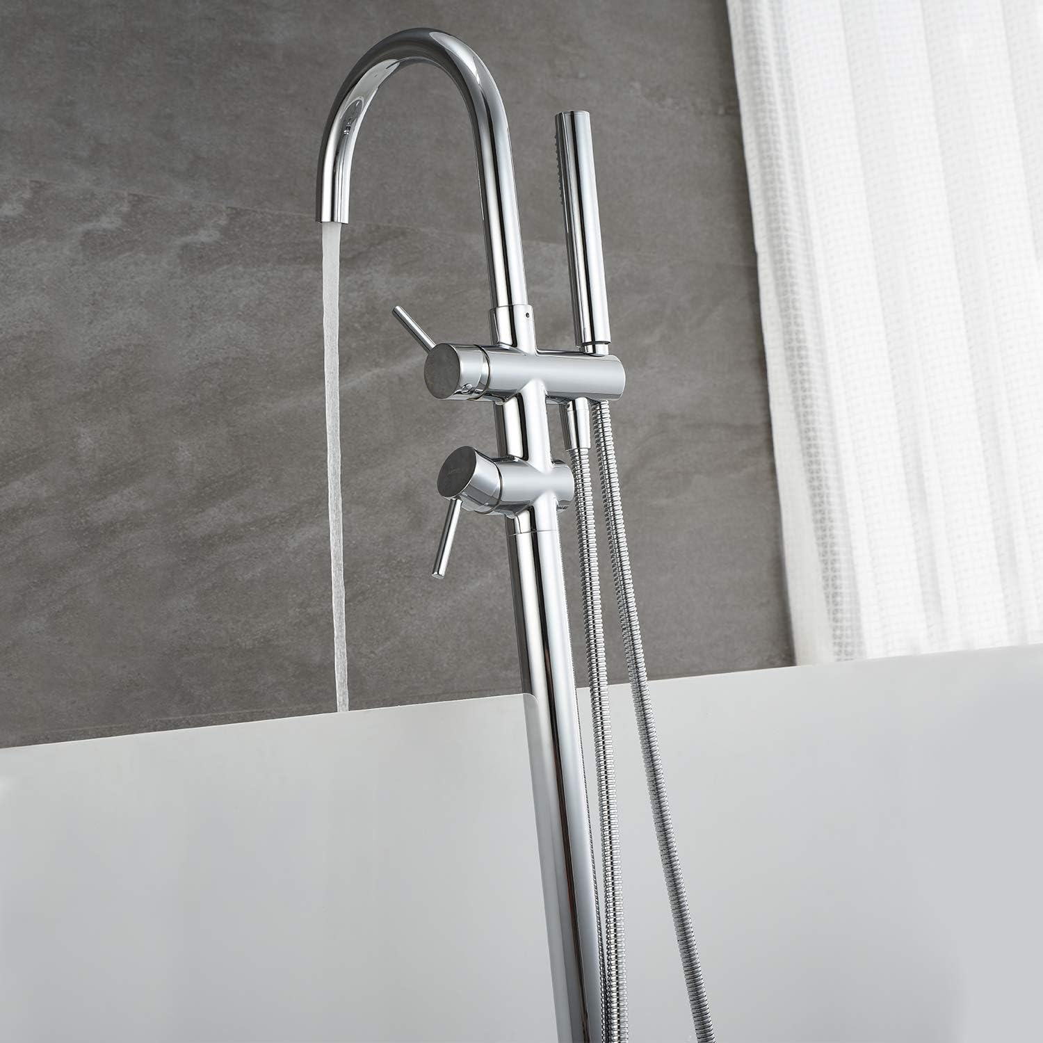 Freestanding Bathtub Faucet Tub Filler - Chrome Floor Mounted Brass Faucet with Handheld Shower - image 10
