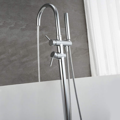 Freestanding Bathtub Faucet Tub Filler - Chrome Floor Mounted Brass Faucet with Handheld Shower - image 10