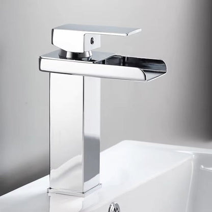 Waterfall basin mixer tap, side view