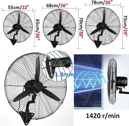 Industrial wall fan size and specification diagram