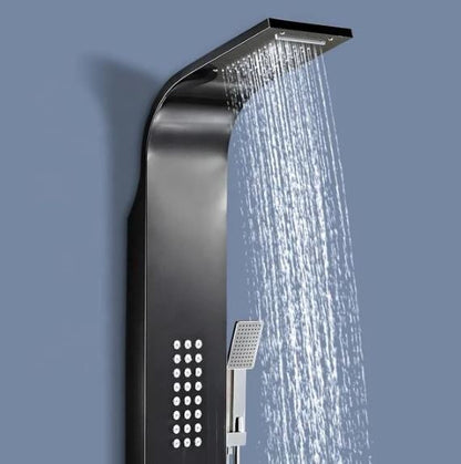 Stainless Steel Shower Panel Tower System with Multi-Function Rainfall, Waterfall, Massage Jets, Tub Spout, and Hand Shower for Home, Hotel, Resort