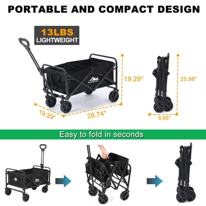 KOMSURF Foldable Utility Wagons Heavy Duty Folding Grocery Cart on Wheels, 200 lbs Capacity with Side Pockets for Garden, Shopping, Sporting and Beach Outdoor Use - Tazeet.com