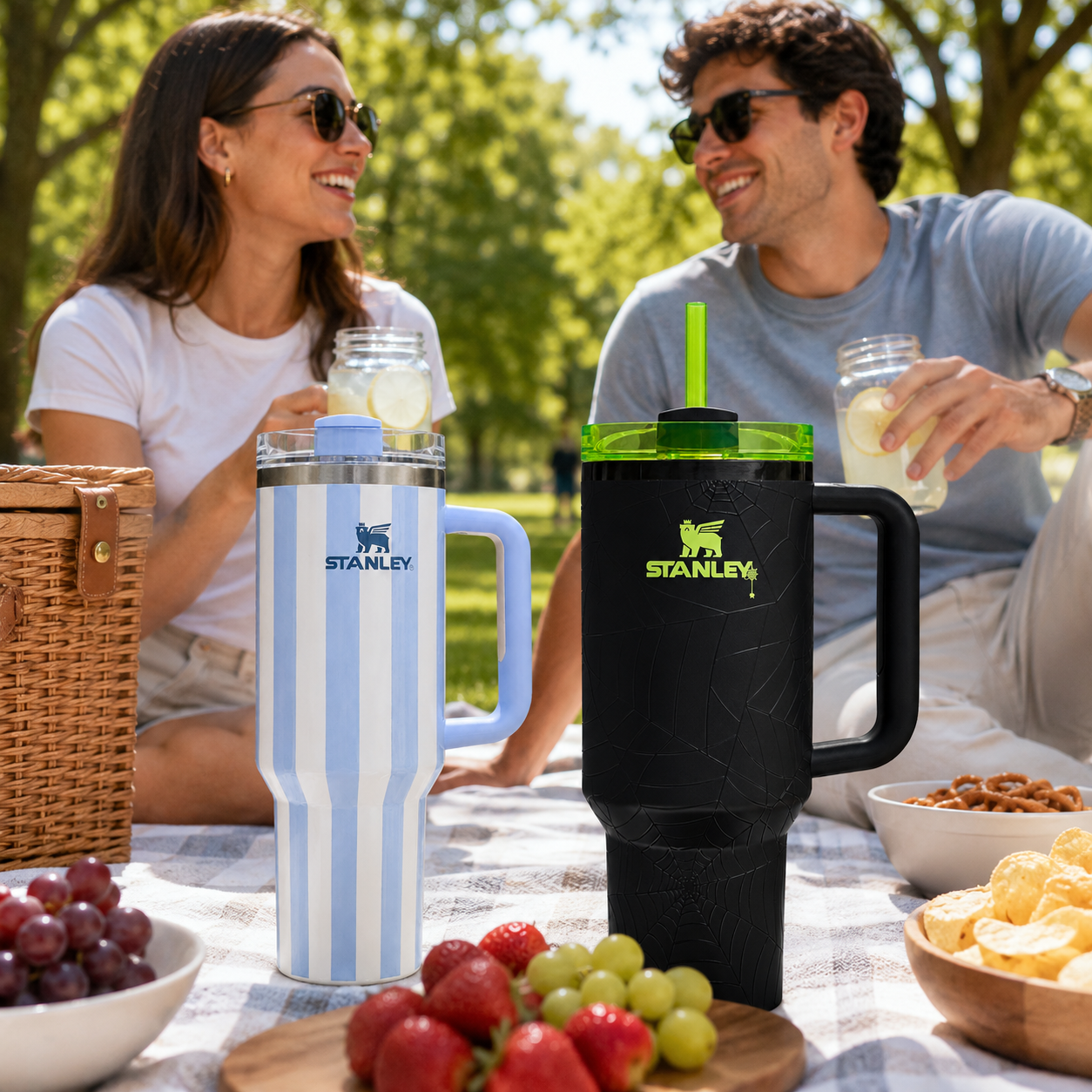 Stanley Quencher H2.0 FlowState tumbler 40 oz showing the ergonomic comfort-grip handle