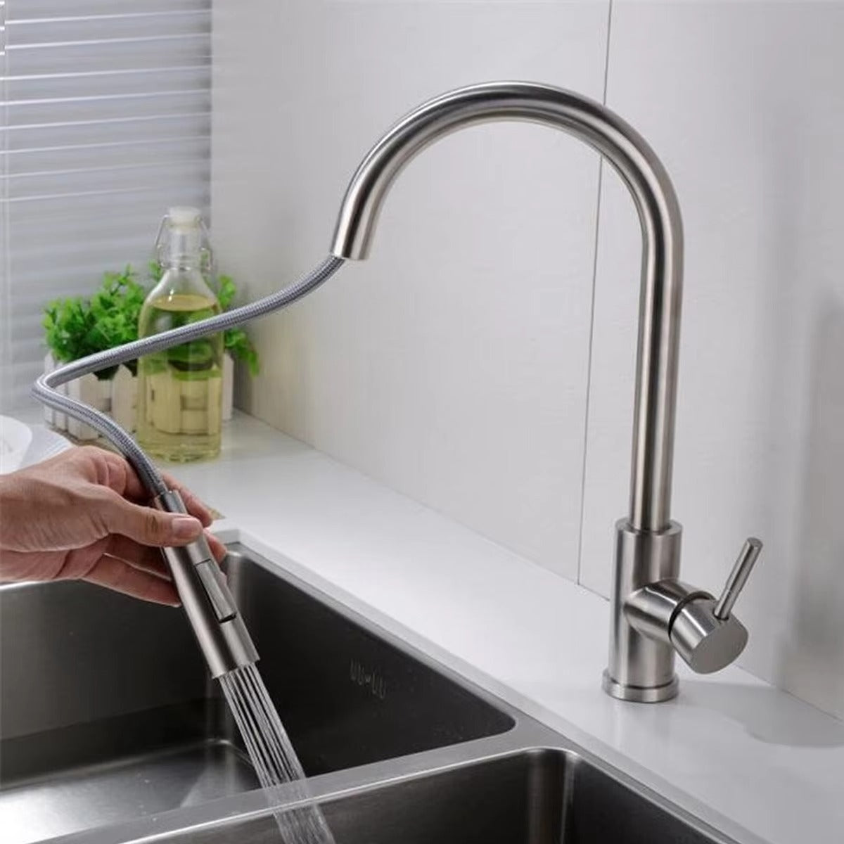 Brushed Nickel Kitchen Faucet with Pull-Down Sprayer – SUS304 Stainless Steel, 2 Spray Modes, 360° Rotating Sink Tap - image 4