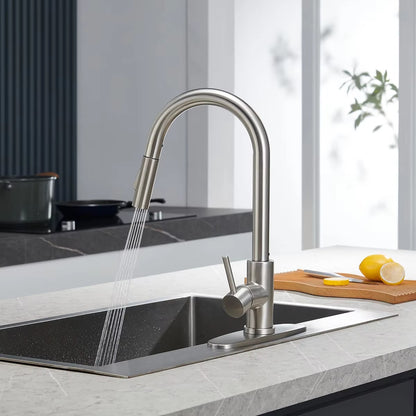 Brushed Nickel Kitchen Faucet with Pull-Down Sprayer – SUS304 Stainless Steel, 2 Spray Modes, 360° Rotating Sink Tap - image 5