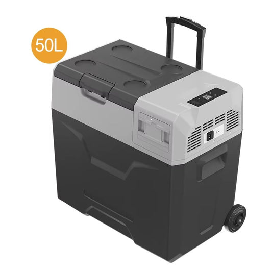 Tazeet 50L Car Refrigerator with Lithium Battery – Portable Truck Freezer Cooler with AC/DC Compressor | -20°C to +20°C, Telescopic Handle, USB Charging, Wheels – For Camping, Home, Travel
