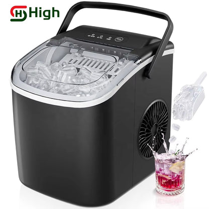 TAZEET Portable Ice Maker Machine – 12kg/24H, Self-Cleaning Countertop Ice Maker with Handle, Scoop & Basket – 9 Bullet Ice Cubes in 6 Mins – Ideal for Home, Office, Kitchen, Bar, Camping