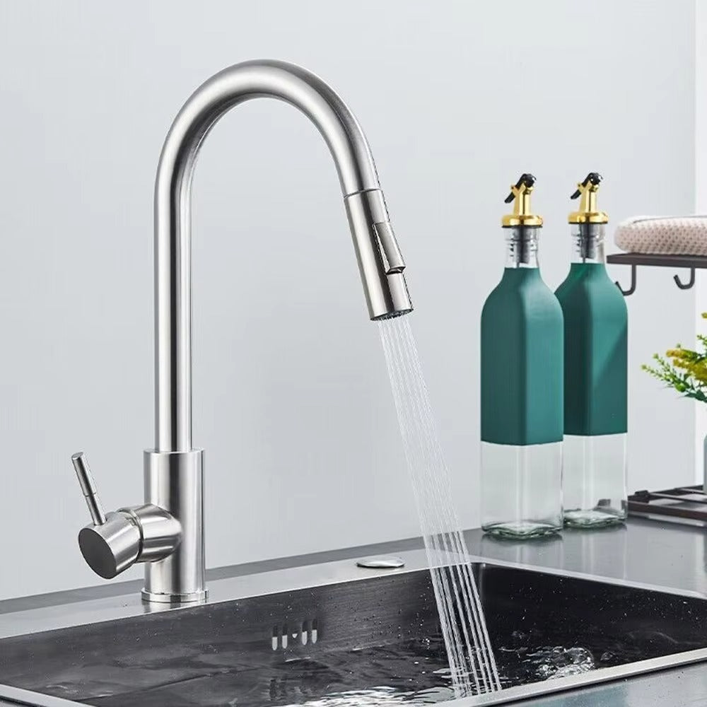 Brushed Nickel Kitchen Faucet with Pull-Down Sprayer – SUS304 Stainless Steel, 2 Spray Modes, 360° Rotating Sink Tap - image 7