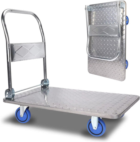 TAZEET Heavy Duty Metal Platform Hand Trolley – 400KG & 1000KG Capacity – Foldable Push Cart with 360° Swivel Wheels for UAE Warehouses, Offices & Homes