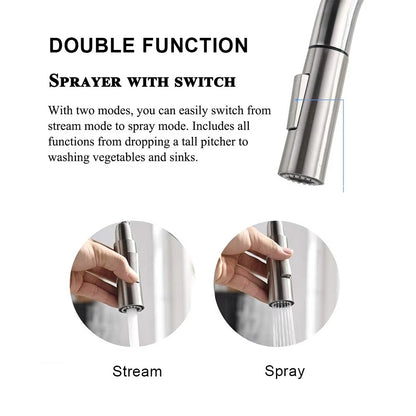 Brushed Nickel Kitchen Faucet with Pull-Down Sprayer – SUS304 Stainless Steel, 2 Spray Modes, 360° Rotating Sink Tap - image 3