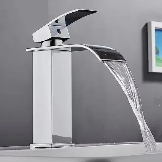Waterfall Bathroom Faucet – Stainless Steel Vanity Sink Faucet, Single Handle Basin Mixer Tap for Hot & Cold Water, Modern Short Design - image 2
