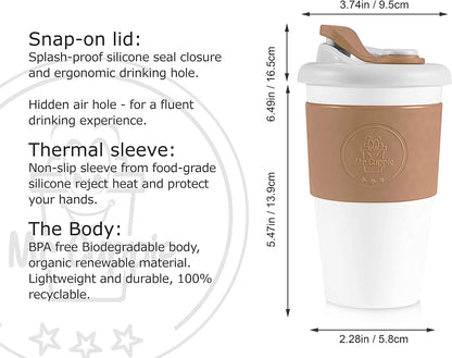 Mr.Cuppie 16oz Reusable Coffee Cups with Lids,Dishwasher and Microwave Friendly Cup, Travel Coffee Mug Silicone Sleeve,Portable To Go Coffee Mug - Tazeet.com