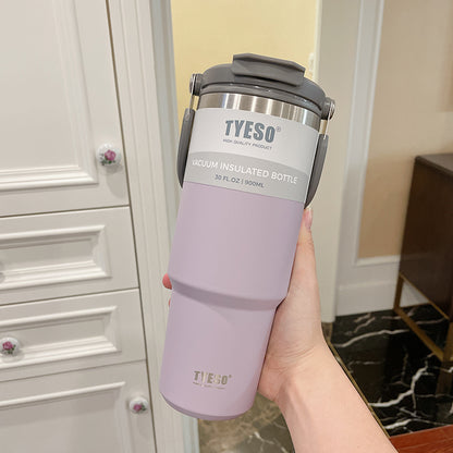 TYESO Insulated Stainless Steel Tumbler with Handle & 2-in-1 Straw Lid - Vacuum Sealed Travel Mug for Hot & Cold Beverages