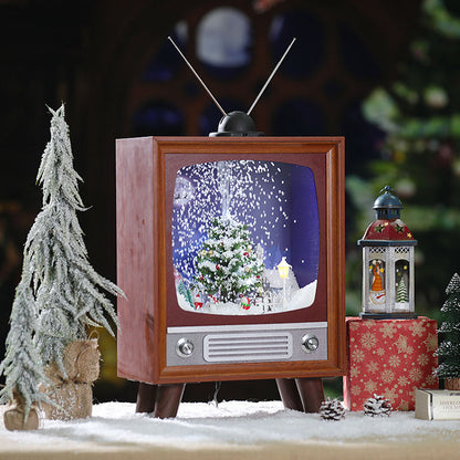 Christmas Rotating Snow Simulation Retro TV Ornament – Musical Snowing Lantern with Animated Scene & LED Lights