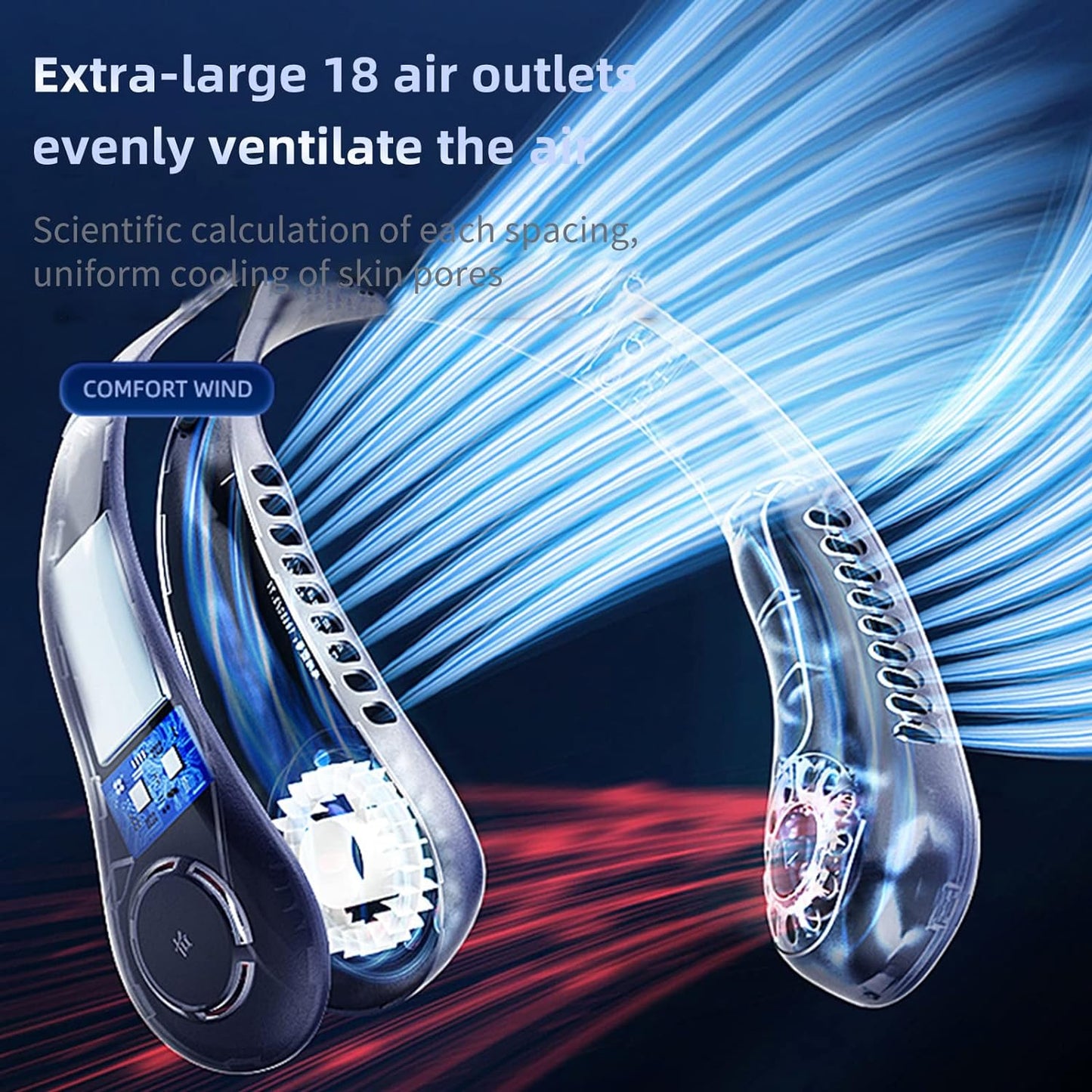 Portable Vaneless Neck Hanging Fan - Hands - Free, USB Rechargeable, 3 - Speed, Safe, and Stylish - Tazeet.com