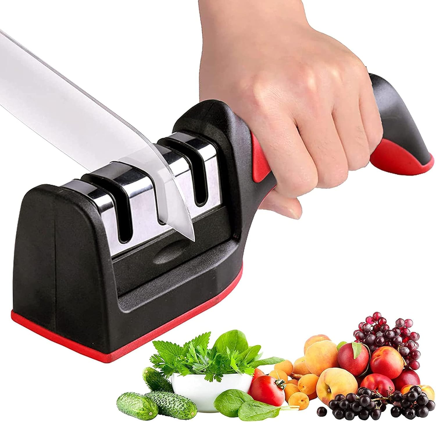 Premium Kitchen Knife Sharpener - 3 - Stage Sharpening and Polishing for Straight Knives - Perfect for Household and Chef's Choice - Tazeet.com