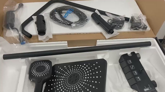 8-Inch Rain Shower Head Faucet Set – Matte Black Brass Shower System with Jet & Massage Spray | 4-Function Thermostatic Slide Bar