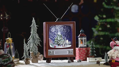 Christmas Rotating Snow Simulation Retro TV Ornament – Musical Snowing Lantern with Animated Scene & LED Lights