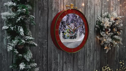 ساعة حائط على شكل كرة ثلجية موسيقية لعيد الميلاد – أضواء LED وألحان تقليدية لتزيين الحائط والمدفأة