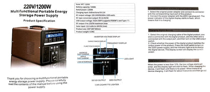 High-Capacity Portable Power Station MP7-1200W – 1200W Output with 720Wh Battery, Multiple Charging Ports