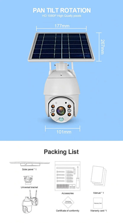 Solar PTZ Wireless Camera RBX-S10 | 5MP, 360° PTZ, Full-Color Night Vision, IP65 Waterproof - Tazeet.com
