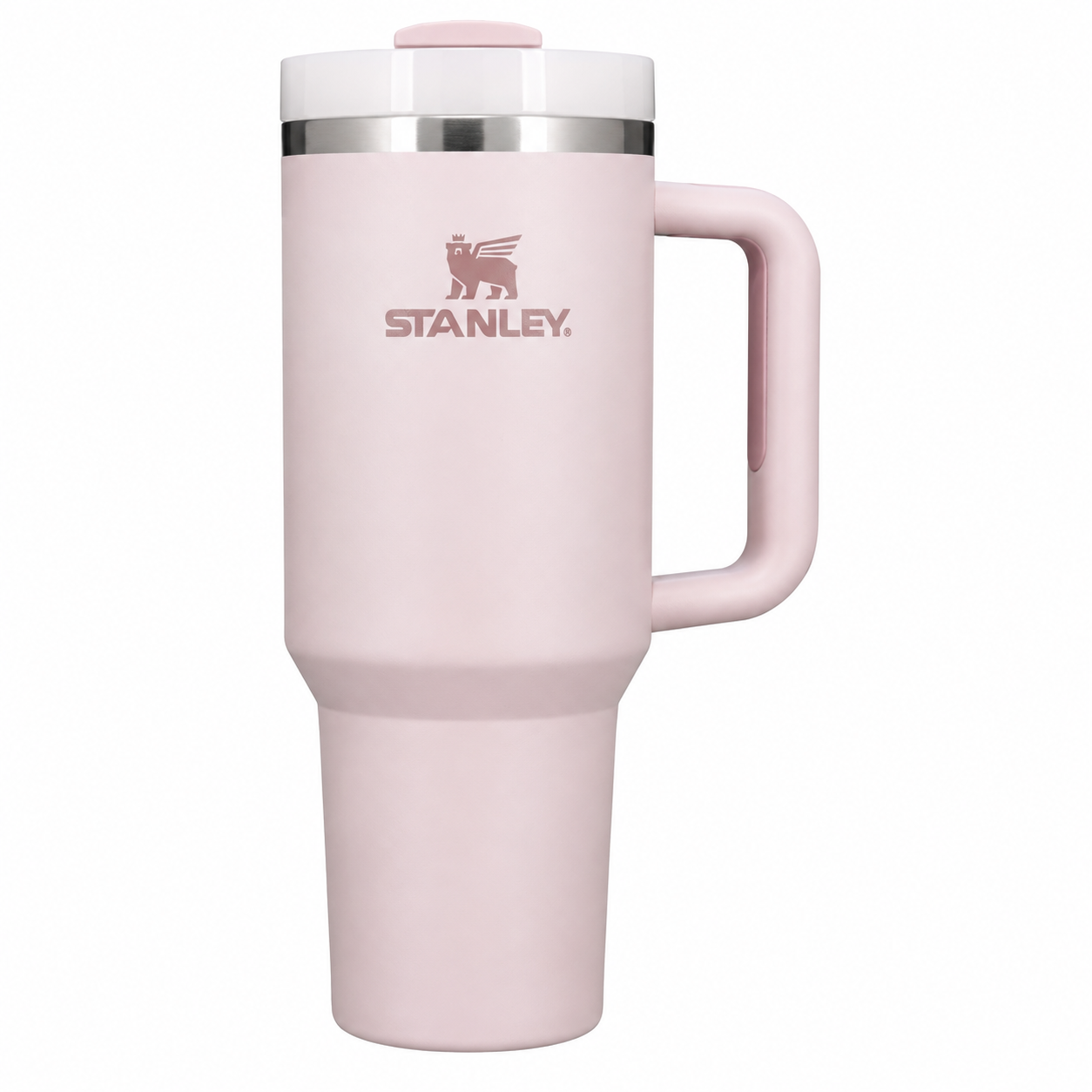 Stanley Quencher H2.0 tumbler in rose quartz, stainless steel with handle and straw