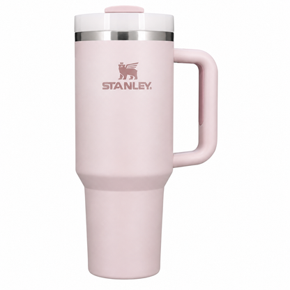 Stanley Quencher H2.0 tumbler in rose quartz, stainless steel with handle and straw