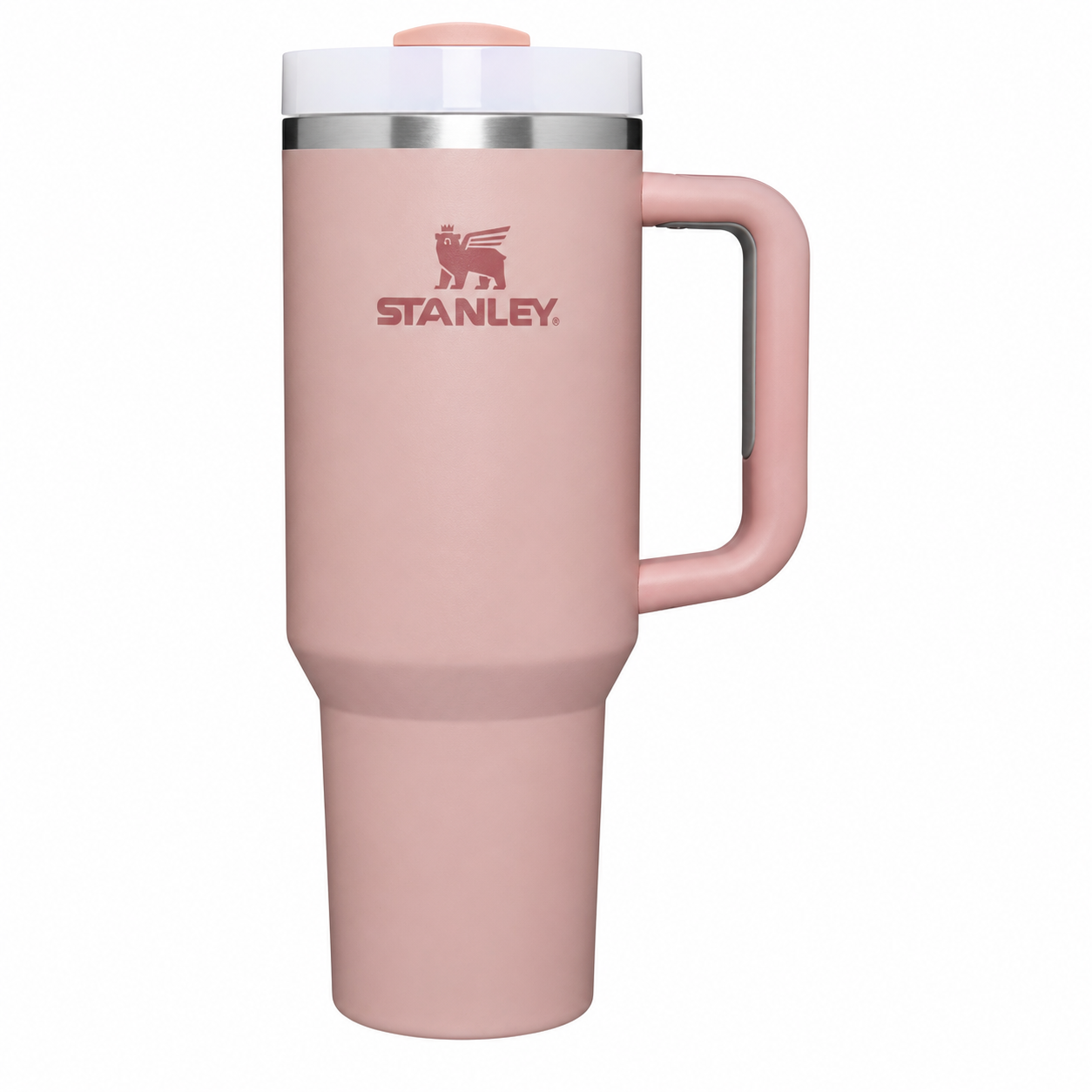 Stanley Quencher H2.0 tumbler in rose quartz 2.0, stainless steel with handle and straw