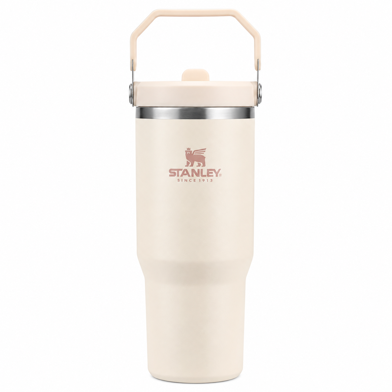 Stanley IceFlow Flip Straw Tumbler 30 oz in rose quartz, stainless steel with flip-up straw and handle