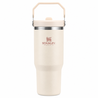 Stanley IceFlow Flip Straw Tumbler 30 oz in rose quartz, stainless steel with flip-up straw and handle