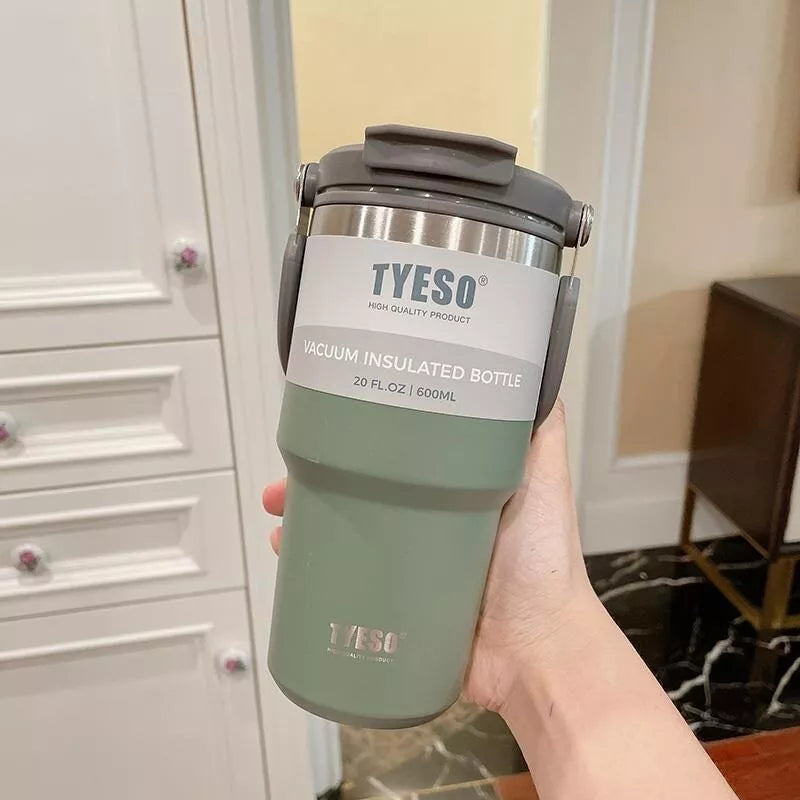 TYESO Insulated Stainless Steel Tumbler with Handle & 2-in-1 Straw Lid - Vacuum Sealed Travel Mug for Hot & Cold Beverages