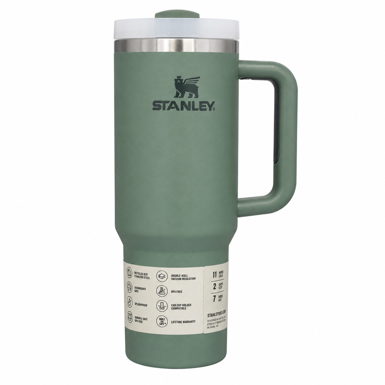 Stanley Quencher H2.0 tumbler in shale, stainless steel with handle and straw