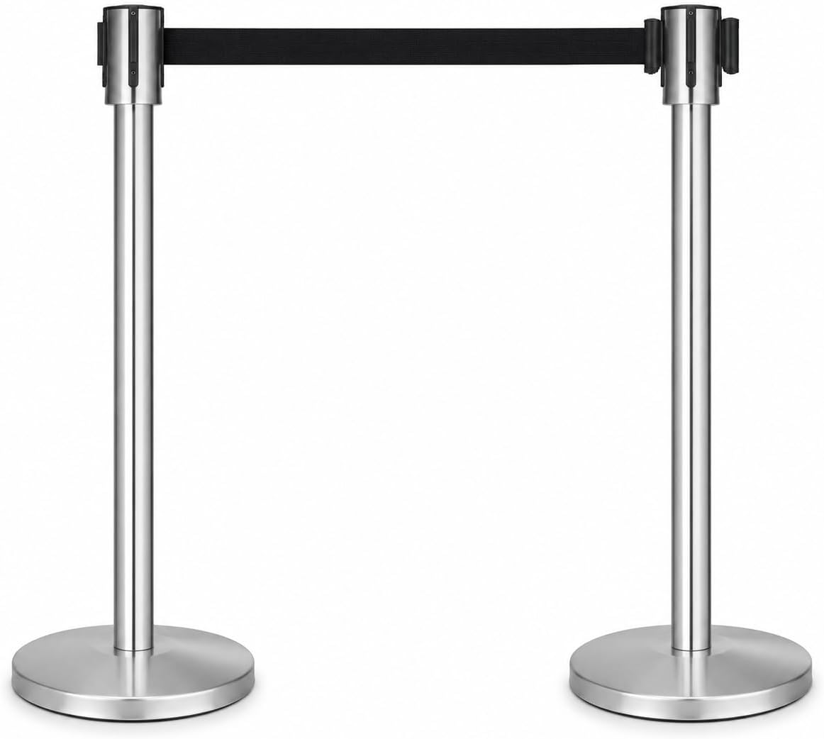 Retractable Queue Barrier Stanchion – 2M Black Belt Crowd Control Post