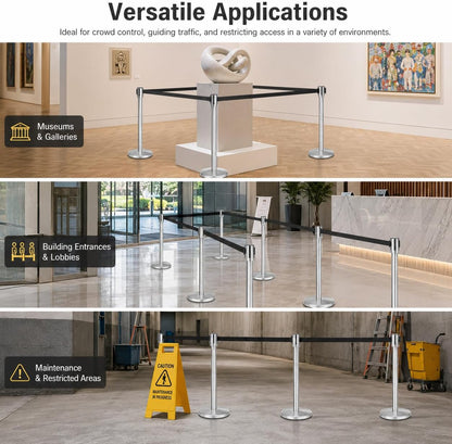 Retractable Queue Barrier Stanchion – 2M Black Belt Crowd Control Post