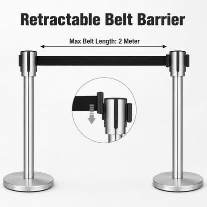 Retractable Queue Barrier Stanchion – 2M Black Belt Crowd Control Post