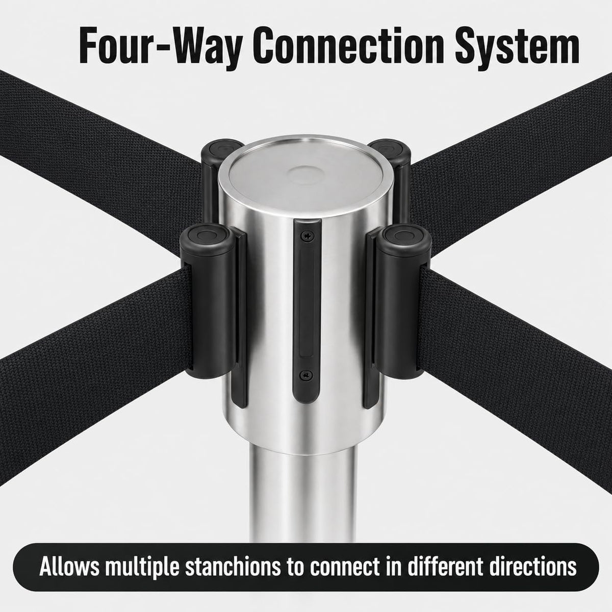 Retractable Queue Barrier Stanchion – 2M Black Belt Crowd Control Post