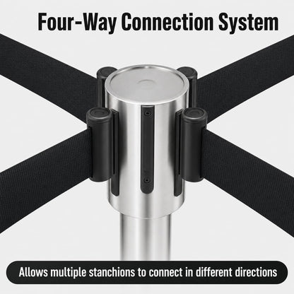 Retractable Queue Barrier Stanchion – 2M Black Belt Crowd Control Post